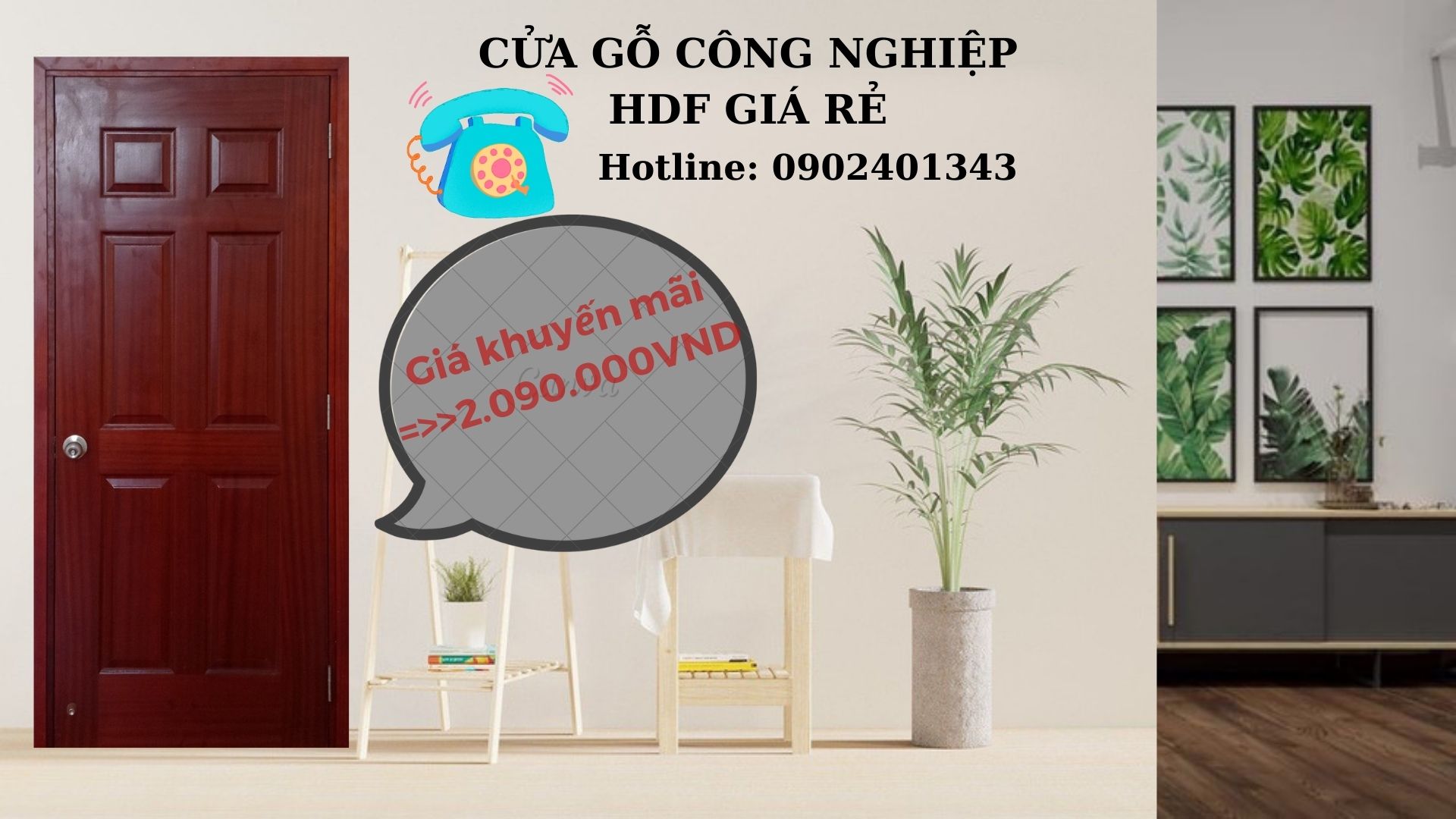 Giá Cửa Gỗ Công Nghiệp HDF Cho Phòng Ngủ | Hotline 0902401343